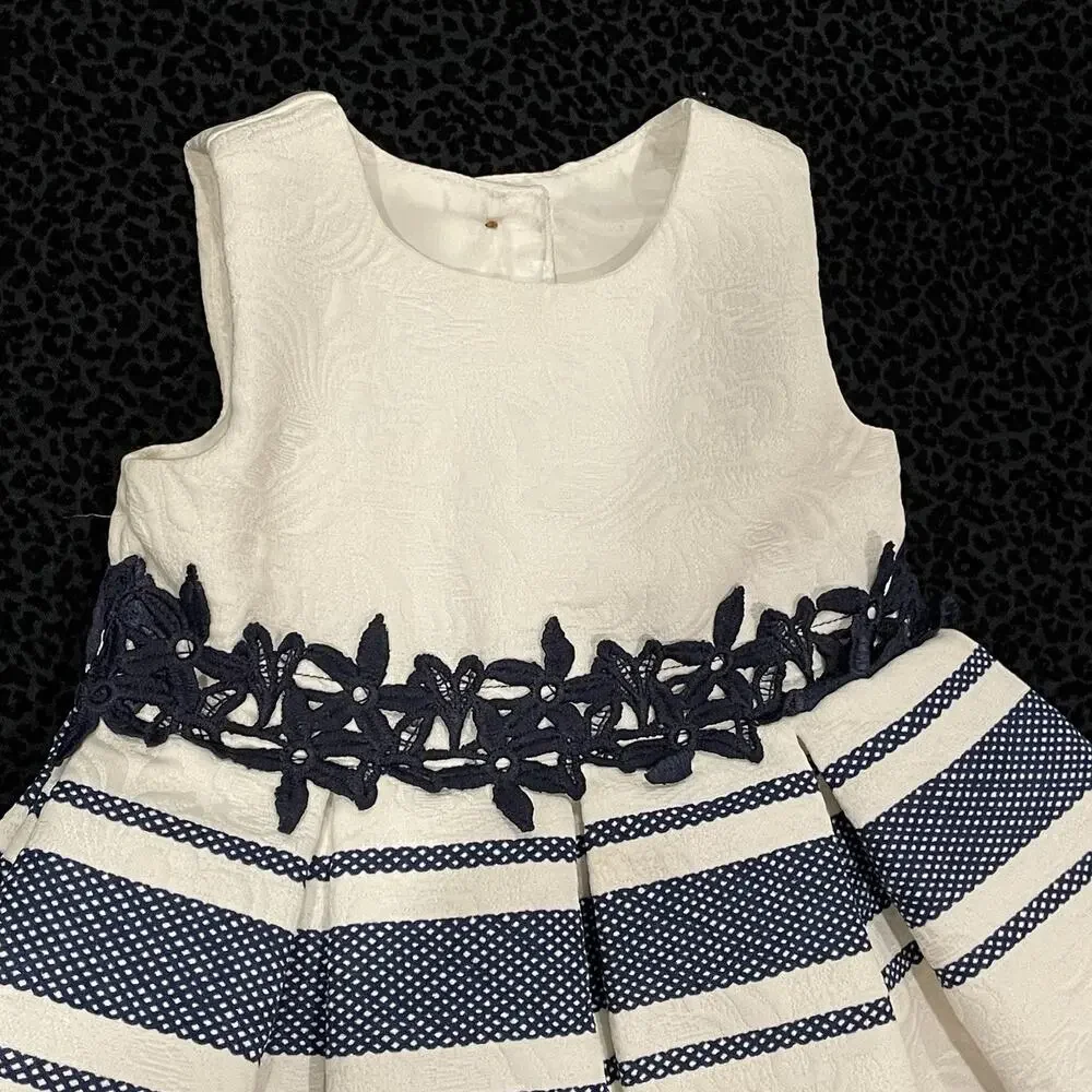 Girls Toddler Baby Dress Size 12M Wedding Party‎ Holiday White Blue